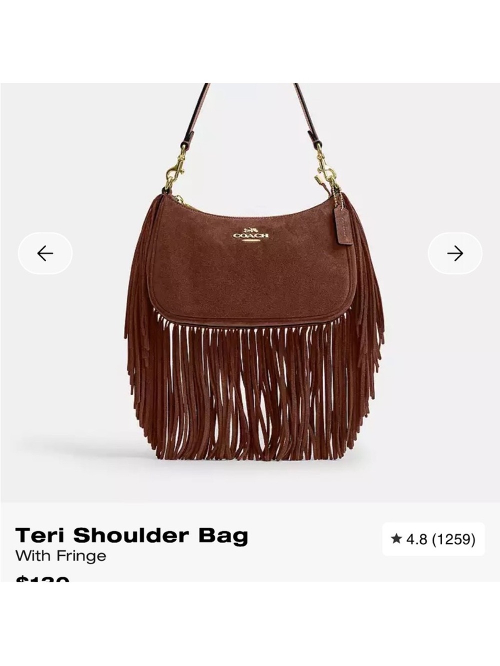 COACH warm Brown Suede Fringe Shoulder Bag and crossbody bag. NWT - Picture 7 of 8